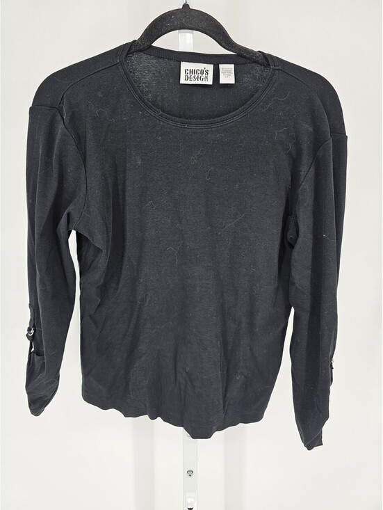 Chico's Tops - Vintage Chicos Womens Sz 1 (US M) Long Tab Sleeve T Shirt Black Crew Neck Basic